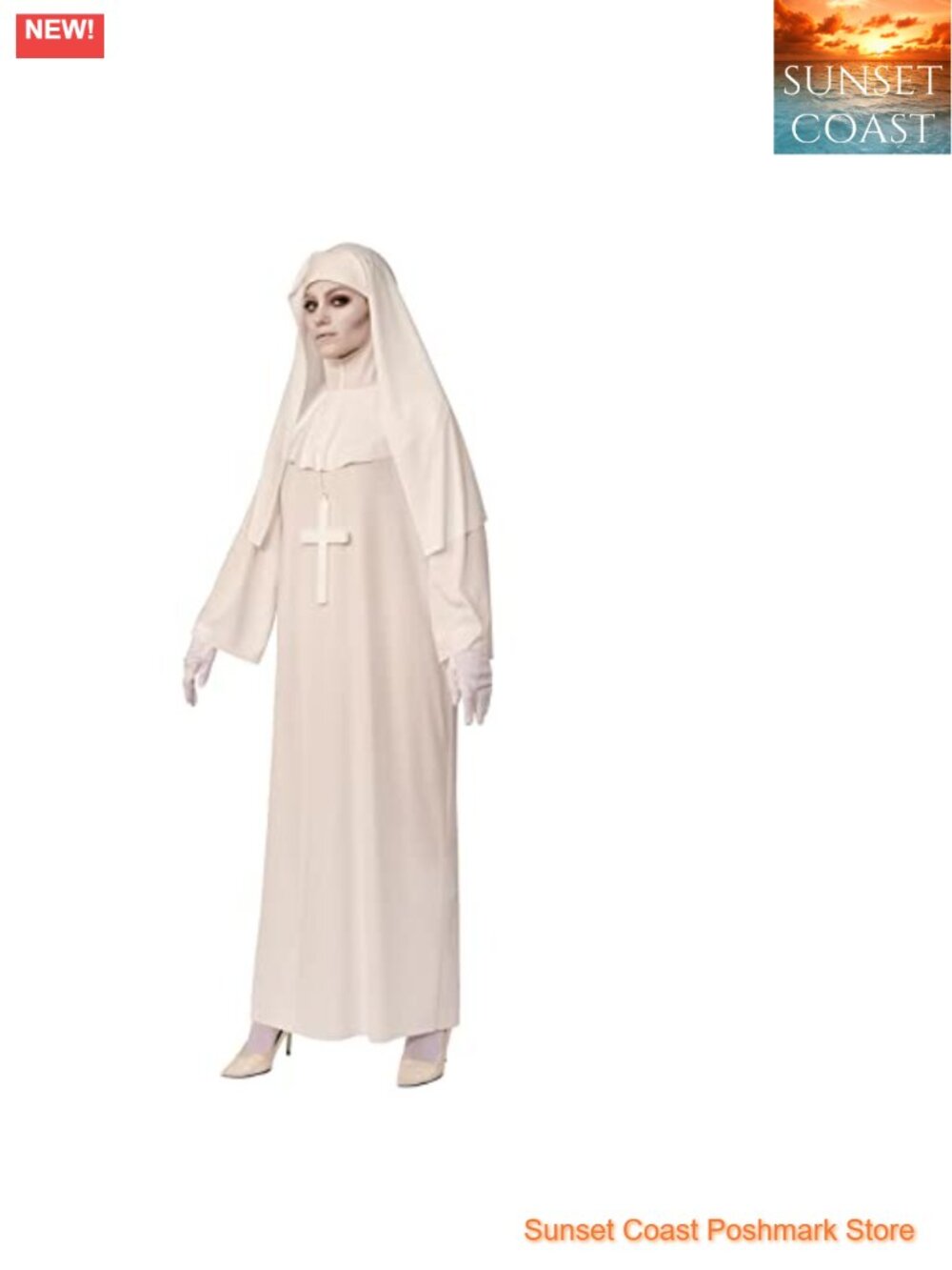 Adult Nun Costume Dress Habit Cross Halloween Cosplay
